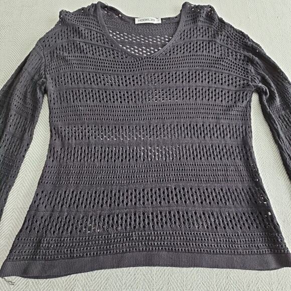 Hooklzo Tunic Blouse Medium Black Crochet Fairycore Y2K Boho Long Sleeve Luxe - Picture 6 of 15
